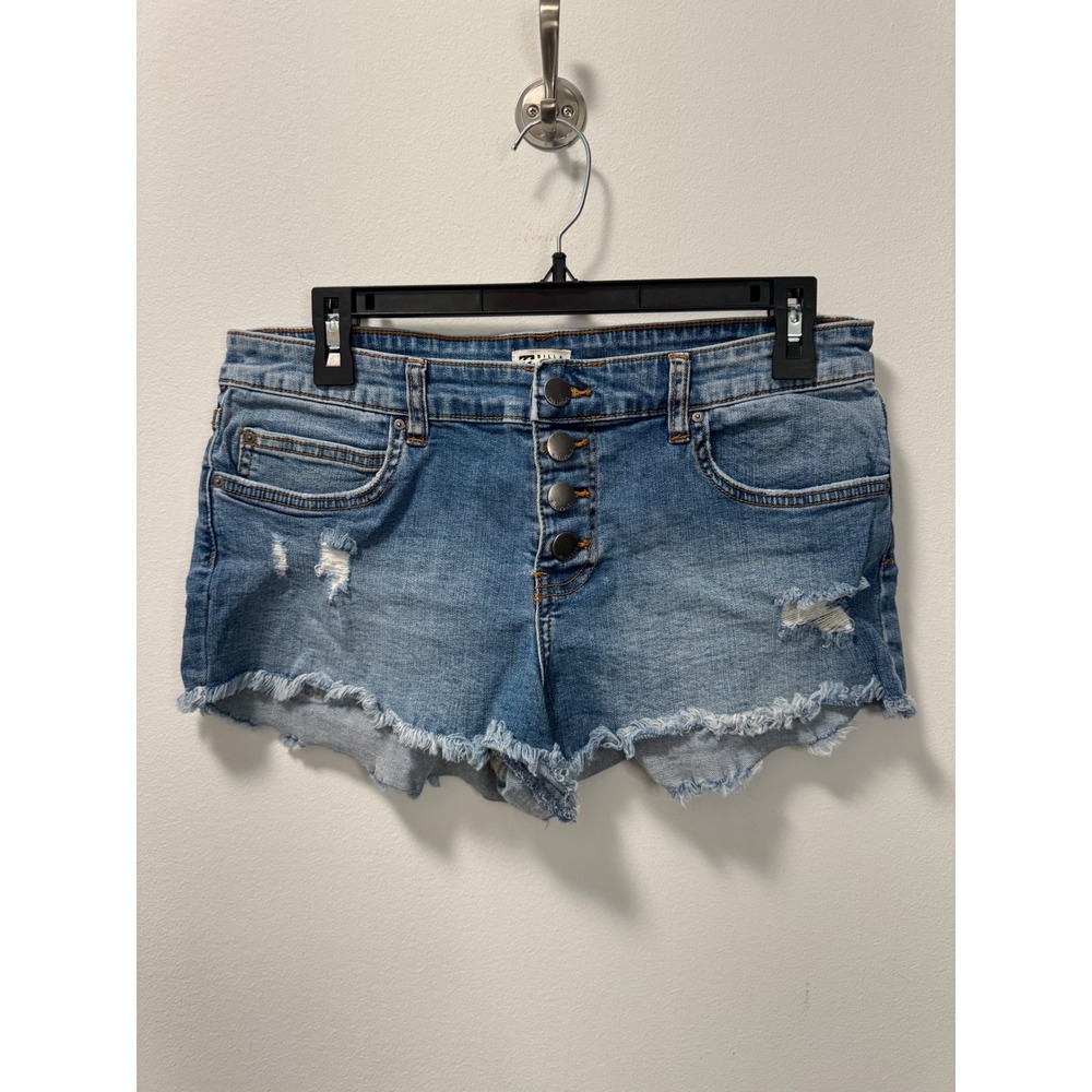Billabong Women's Medium Wash Distressed Denim Micro Mini Shorts Button Fly 29